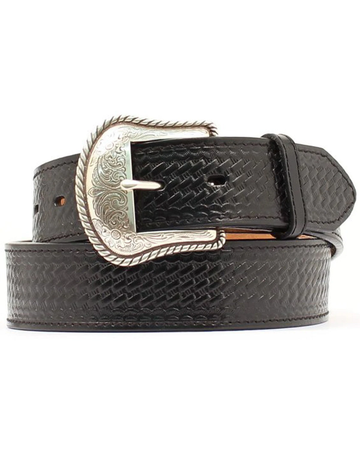 Double S Basketweave Embossed Leather Belt - Big 3 Double S Basketweave Embossed Leather Belt - Big