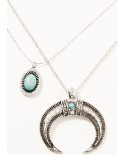 Prime Time Jewelry Women's Silver Crescent Horn & Turquoise Pendant Layered Necklace Set -Western Cowboy Equipment Store 2000334007 040 P2
