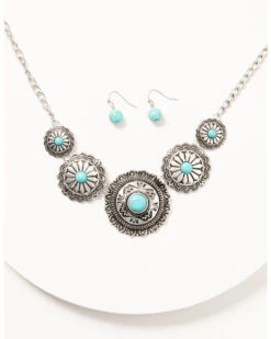 Prime Time Jewelry Women's 5 Concho Necklace And Earrings Set