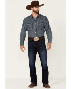 Wrangler 20X Men's Azure Vintage Dark Wash Stretch Slim Bootcut Jeans - Long