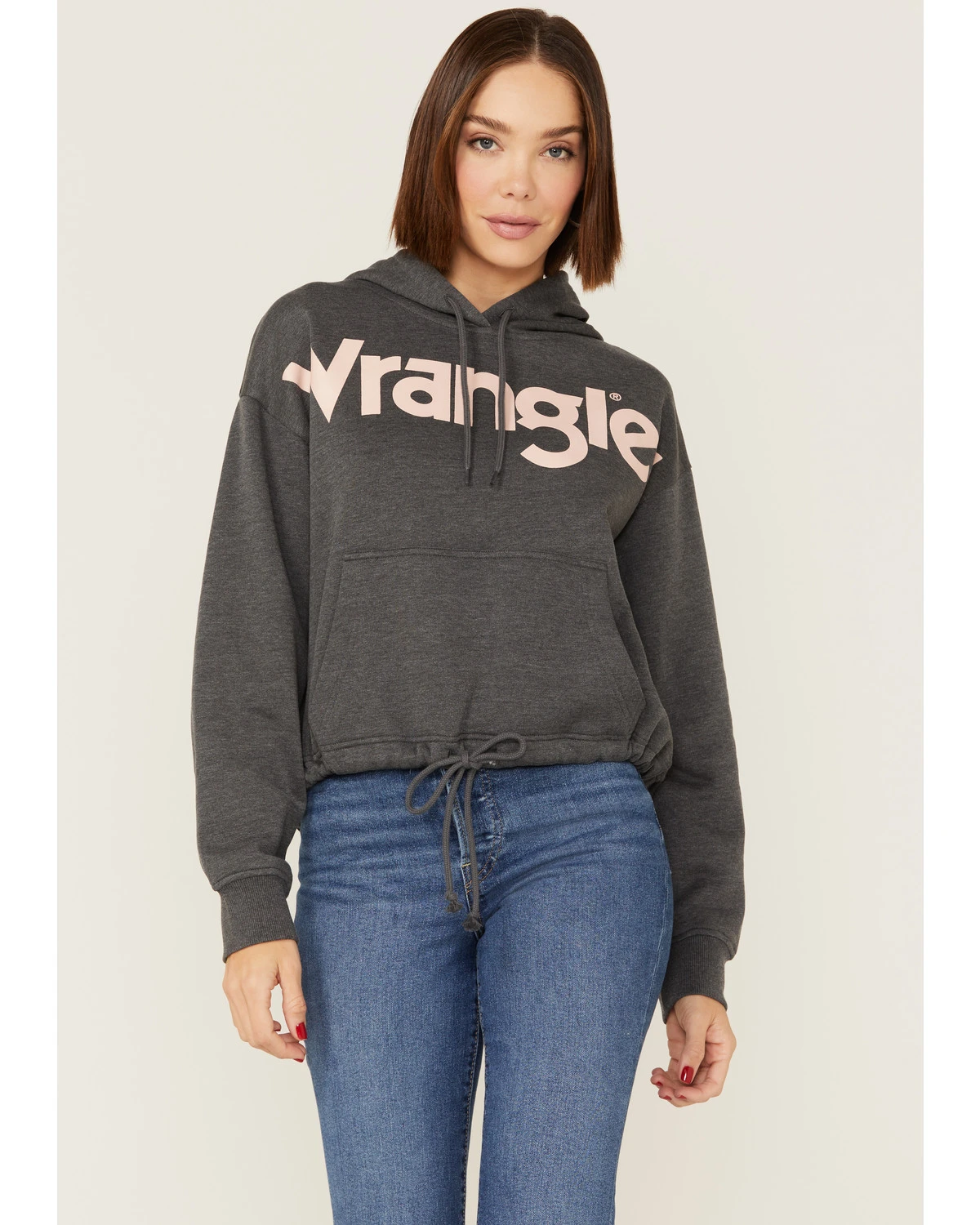 Wrangler Women's Charcoal Rose Logo Cropped Hoodie 3 Wrangler Women's Charcoal Rose Logo Cropped Hoodie