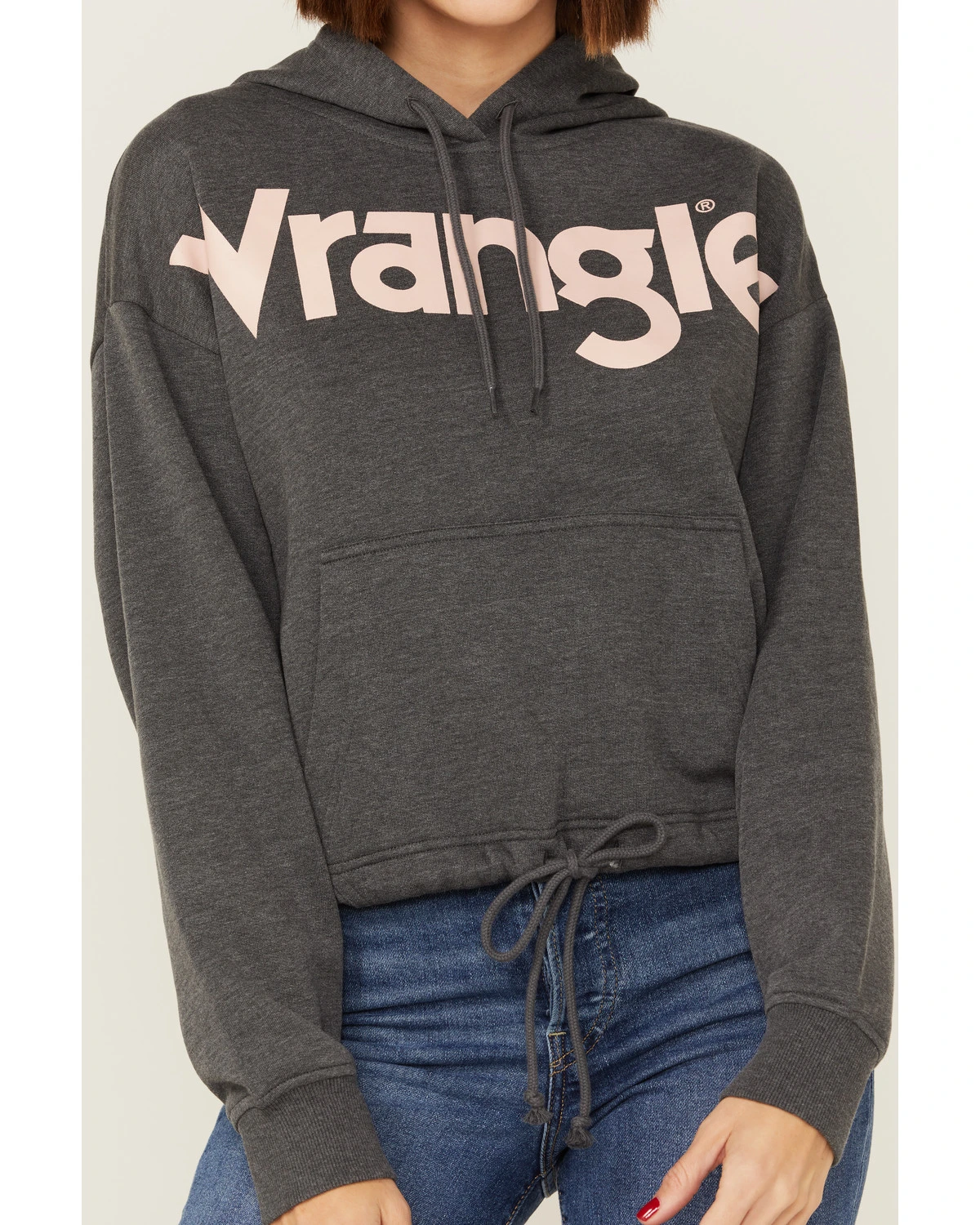 Wrangler Women's Charcoal Rose Logo Cropped Hoodie 4 Wrangler Women's Charcoal Rose Logo Cropped Hoodie - Image 2