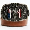 Cody James Men's Longhorn Americana Draped Flag Basketweave Buckle Belt