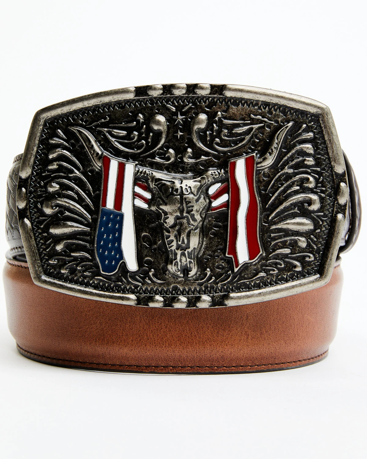 Cody James Men's Longhorn Americana Draped Flag Basketweave Buckle Belt 3 Cody James Men's Longhorn Americana Draped Flag Basketweave Buckle Belt