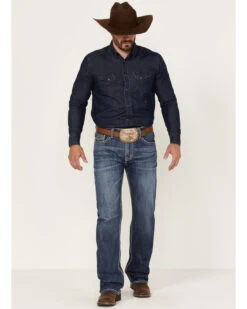 Rock & Roll Denim Men's Dark Wash Double Barrel Stretch Relaxed Straight Jeans -Western Cowboy Equipment Store 2000367642 201 P3