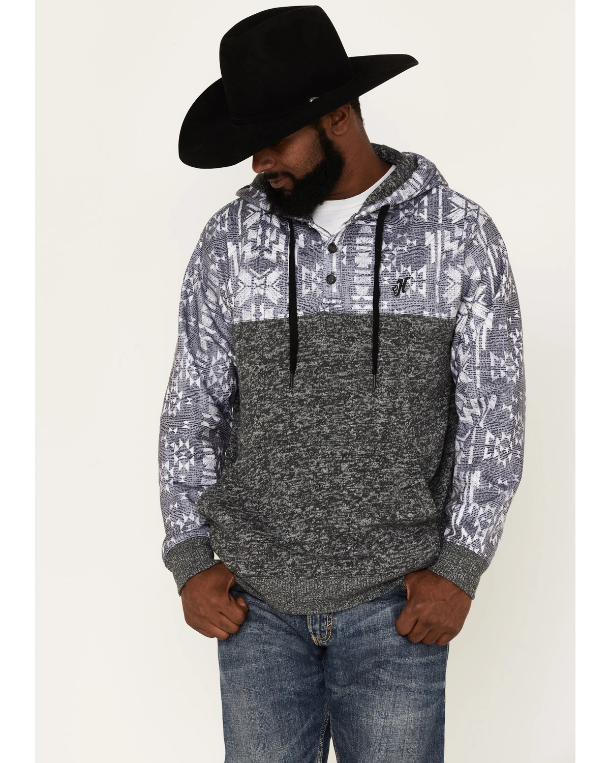 Hooey Men's Heathered Southwestern Print 1/4 Button Down Hooded Pullover 3 Hooey Men's Heathered Southwestern Print 1/4 Button Down Hooded Pullover