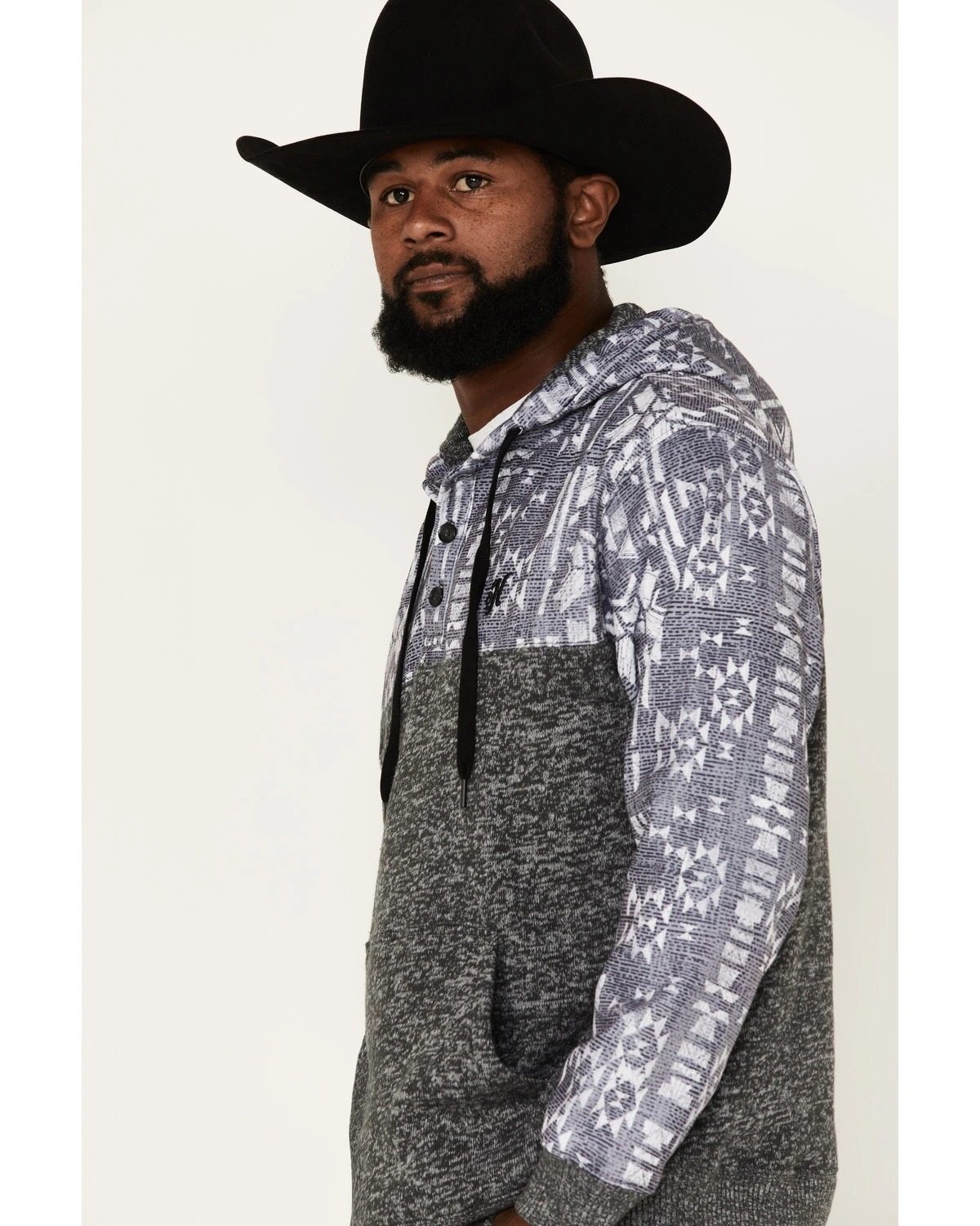 Hooey Men's Heathered Southwestern Print 1/4 Button Down Hooded Pullover 4 Hooey Men's Heathered Southwestern Print 1/4 Button Down Hooded Pullover - Image 2