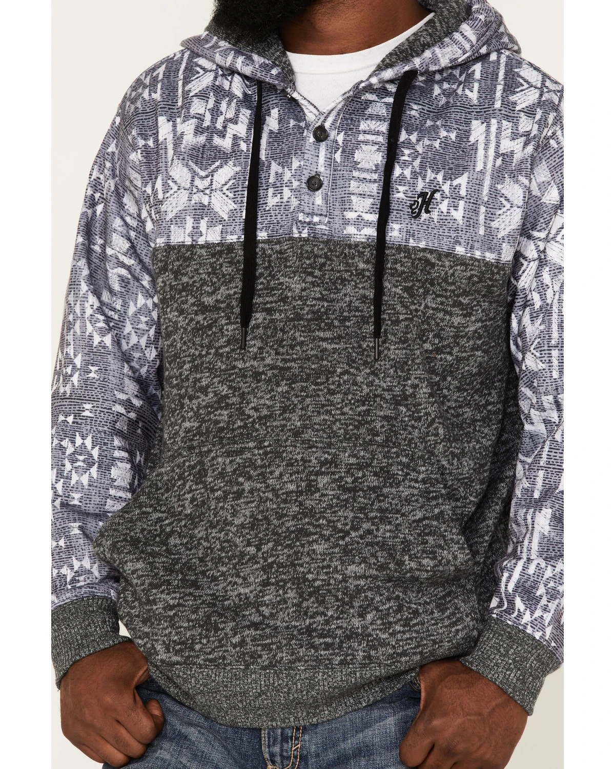 Hooey Men's Heathered Southwestern Print 1/4 Button Down Hooded Pullover 5 Hooey Men's Heathered Southwestern Print 1/4 Button Down Hooded Pullover - Image 3