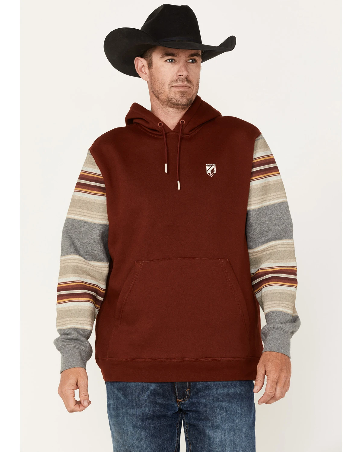 RANK 45 Men's Stripe Sleeve Logo Hooded Sweatshirt 3 RANK 45 Men's Stripe Sleeve Logo Hooded Sweatshirt