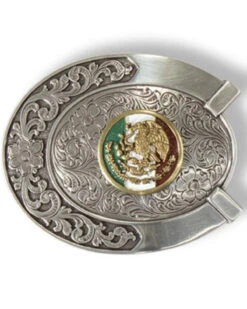 M & F Western Oval Horseshoe Mexican Flag Belt Buckle