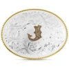 Montana Silversmiths Classic Western Oval Two-Tone Initial Belt Buckle - J -Western Cowboy Equipment Store 2000396051 040 P1