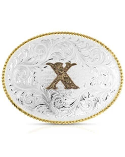 Montana Silversmiths Classic Western Oval Two-Tone Initial Belt Buckle - X