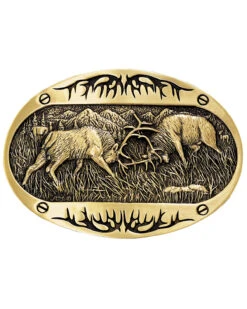 Montana Silversmiths Fighting Elk Brass Heritage Attitude Belt Buckle